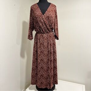 Garnet Hill Brown Stretch Tencel Jersey Faux Wrap Maxi Dress